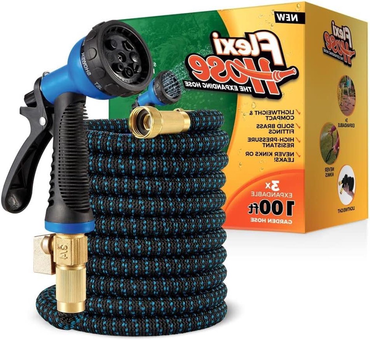 Uitbreidbare Tuinslang - Intrekbare Slang - Tuin Bewateren - Massieve Messing Koppelingen - 30 Meter - Blauw Zwart