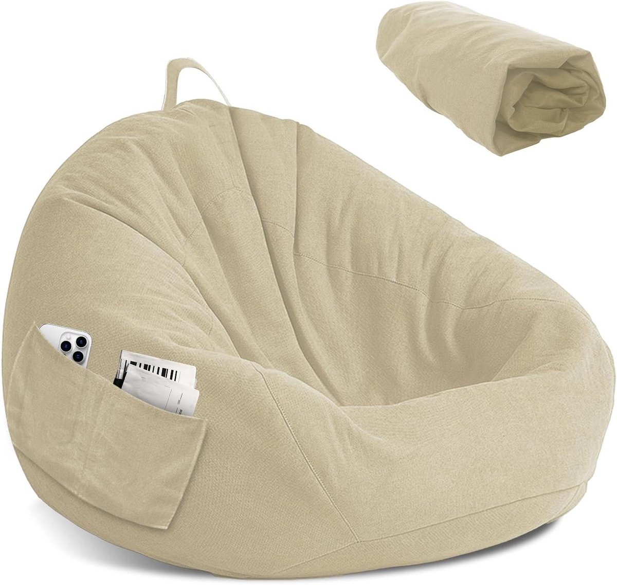 Zitzak Stoelhoes - Zitzakhoes Kinderen - Ontspannen Zitten - Gebreide Stof - 80 x 90 cm - Gebroken Wit