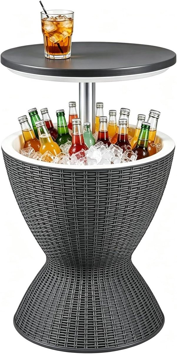 Koelbox Tafel - Buitentafel Koeler - Dranken Koel Houden - In Hoogte Verstelbaar - 30 Liter - Grijs