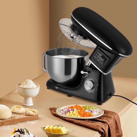 Keukenmachine - Mixer Deegmachine - Brood Koekjes Cakes - LCD Display 6 Snelheden - 6.5 Liter - Zwart — afbeelding 2