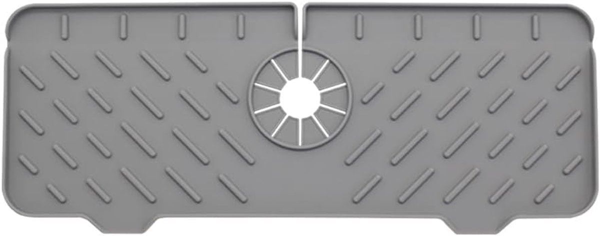 Extra brede keukenmat Geschikt voor de gootsteen van 37 cm (14,6 inch), spatbescherming van voedselveilig siliconen, kantelhoek van 7°, Geschikt voor lekbak, multifunctioneel afdruiprek en sponshouder