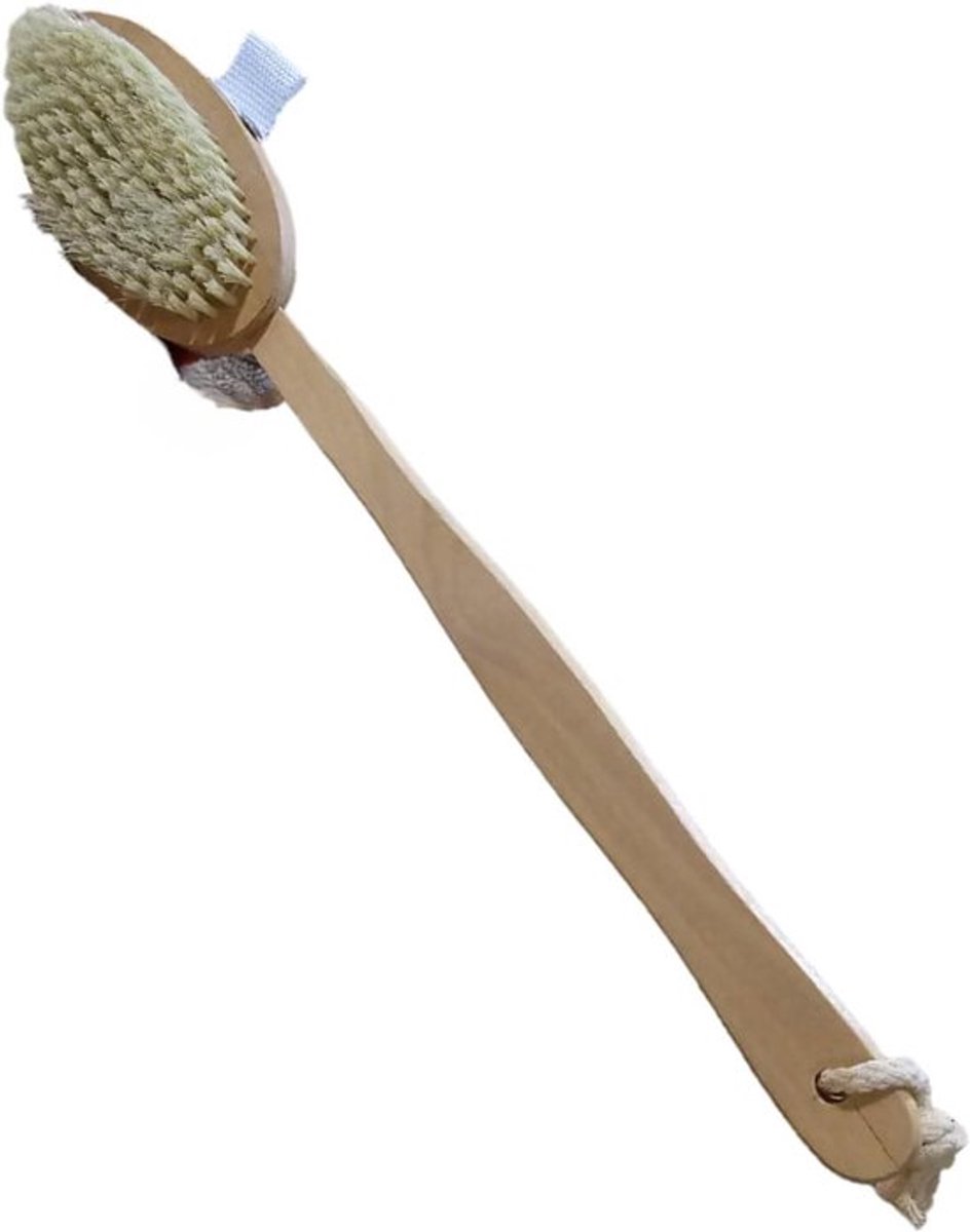 Houten exfoliërende borstel met lange steel en ophangkoord - Rugborstel voor douche en bloedsomloopmassage - 42x7x3cm