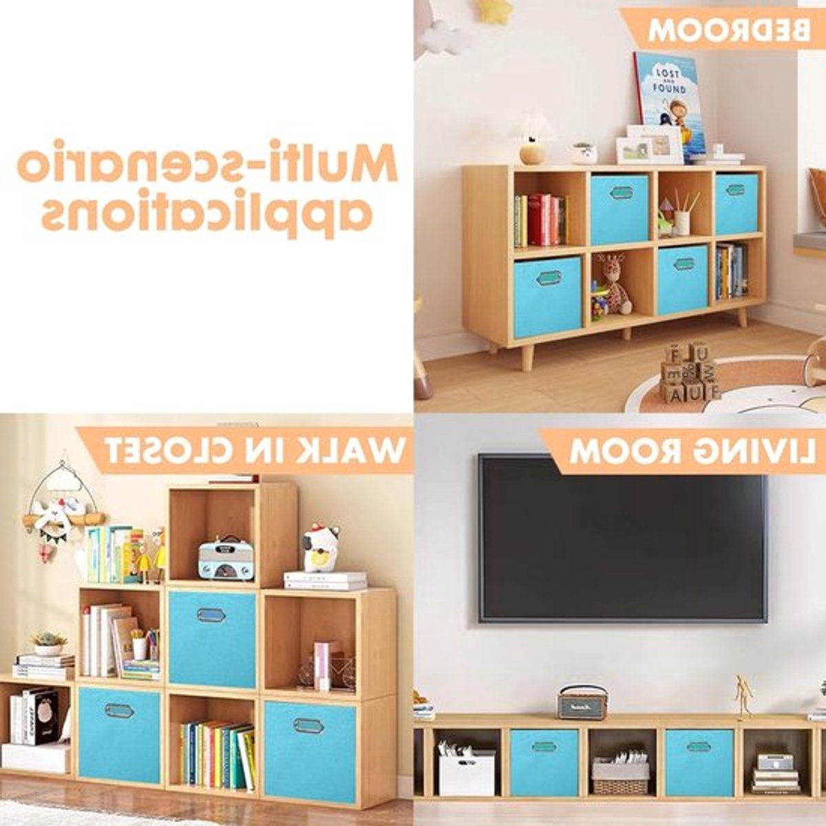 Set van 6 Vouwbare Opbergdozen met Metalen Handvatten voor Kasten en Speelgoed in Lichtblauw - Ideaal voor Organisatie en Ruimtebesparing