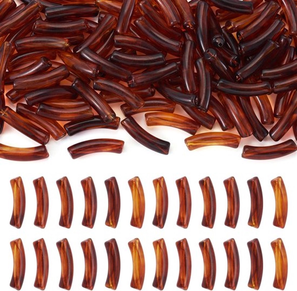 Acryl Kralen 100 Stuks - Transparante Buis Kralen - Imitatie Amber Kralen - Sieraden Maken - Afmetingen 31,5 x 7,5 x 9,5 mm - Hoogwaardig Acrylmateriaal