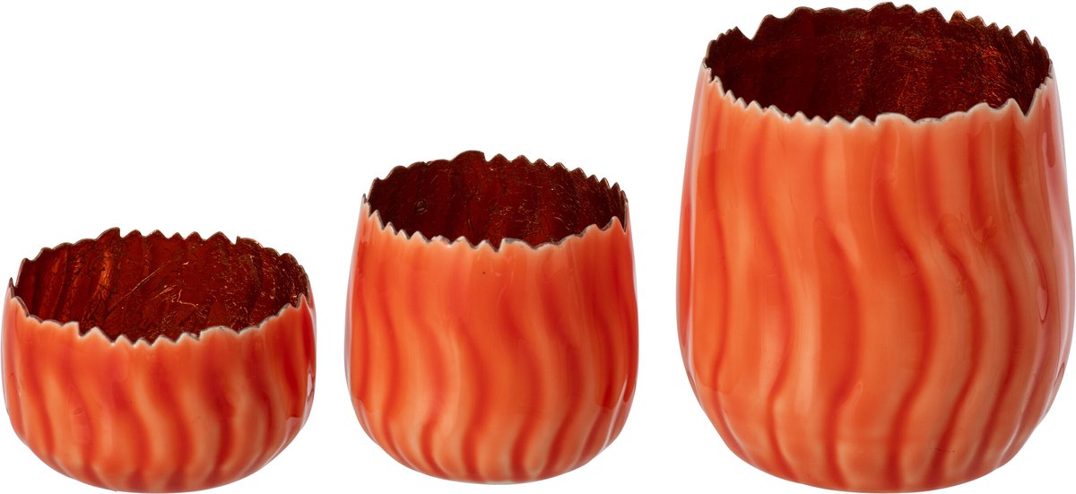 J-Line Windlichten - ijzer - oranje - set van 3