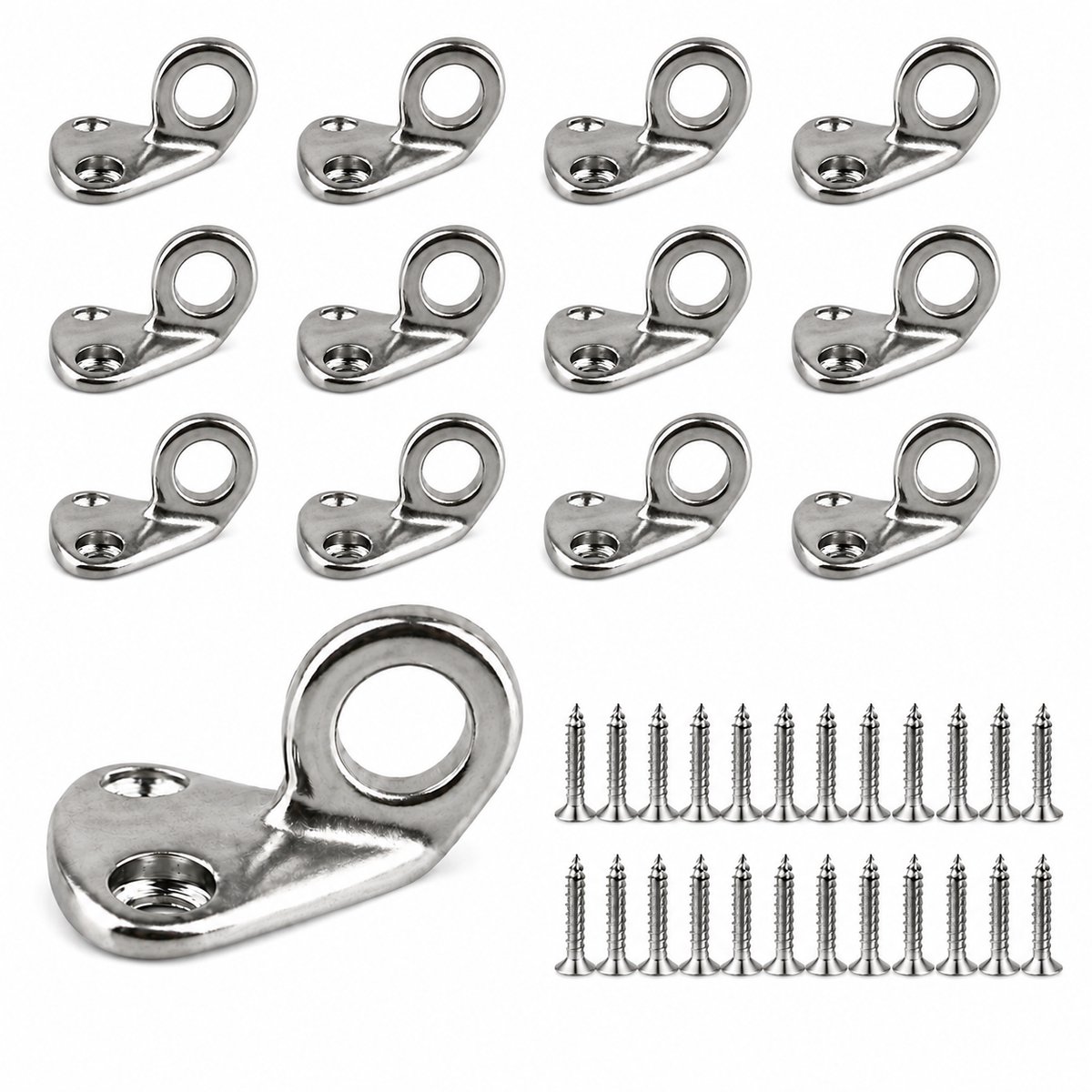 RVS 316 Zeilhaken Set - 12 stuks Aanhanger Nethaken inclusief 24 Schroeven - Marine Grade Roestvrijstalen Dekzeil Bevestiging voor Boot, Jacht & Vrachtwagen - Belastbaar tot 50 kg - Zilver