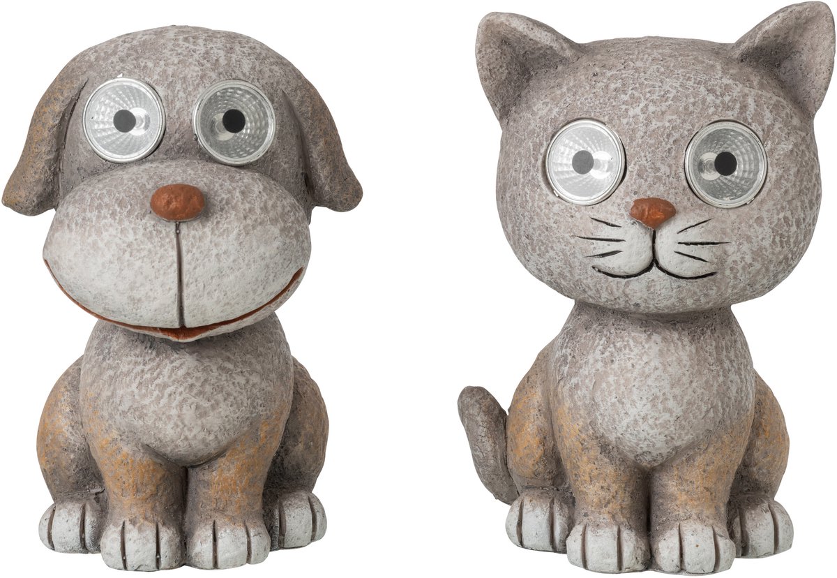 J-Line decoratie Hond + Kat - polyresin - grijs - 2 stuks