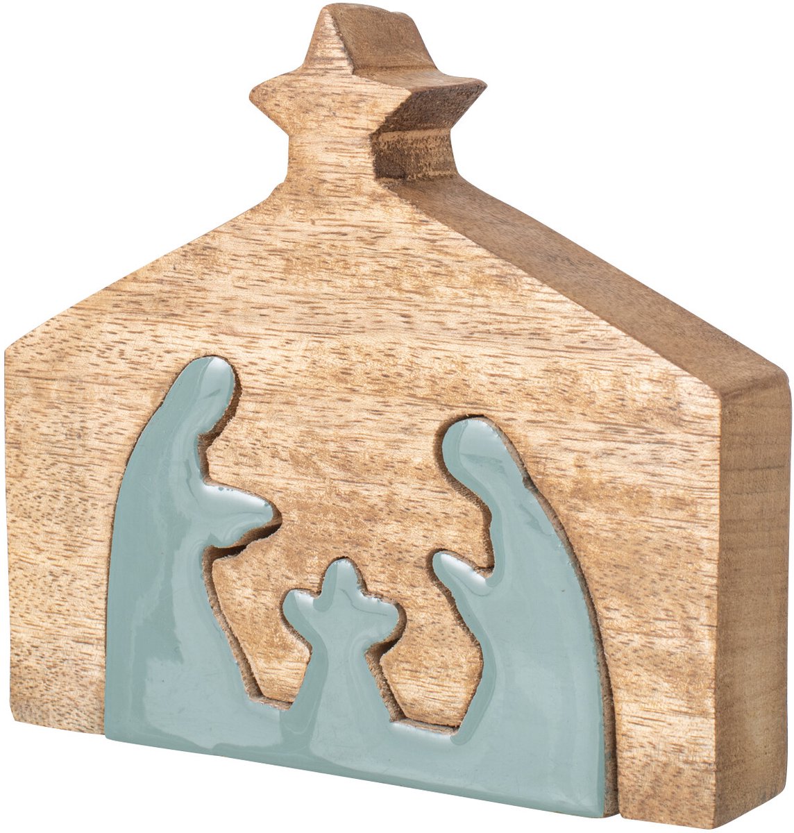 J-Line Kerststal - mangohout - naturel/turquoise - small