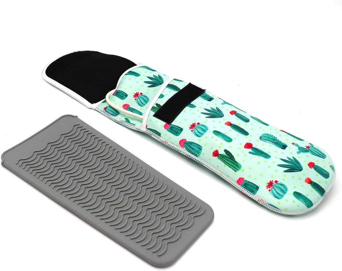 Reis Pouch Set - Styling Tool Tas - Veilig Opbergen - Hittebestendig Materiaal - 36 cm - Cactus Print