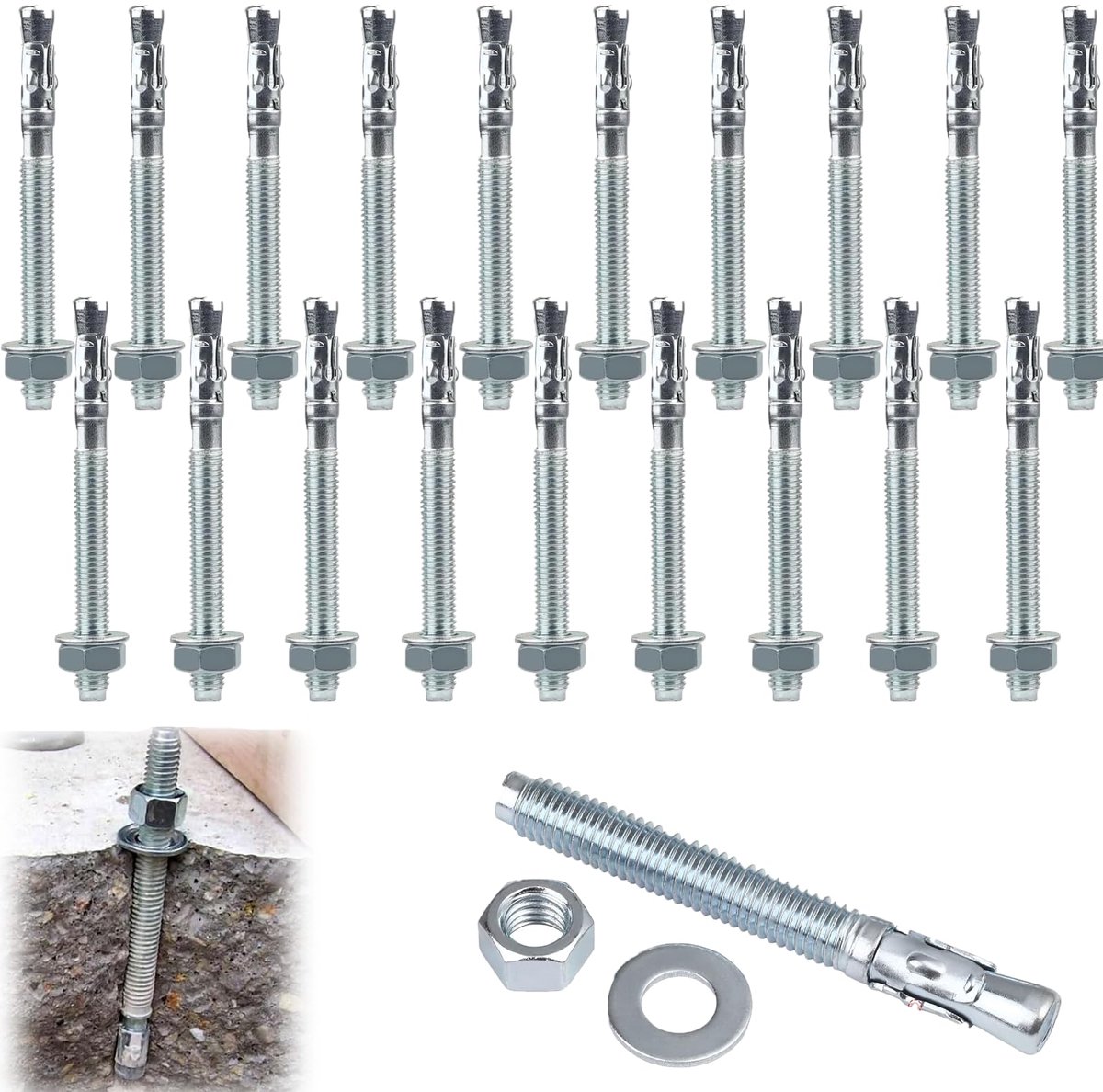 M8, zware pluggen, metaal, zware ankers M8, betonanker verzinkt, ankerschroeven van verzinkt staal voor leuningen, ramen, gordijngevels, machines, balken, 20 stuks M8 x 90 mm