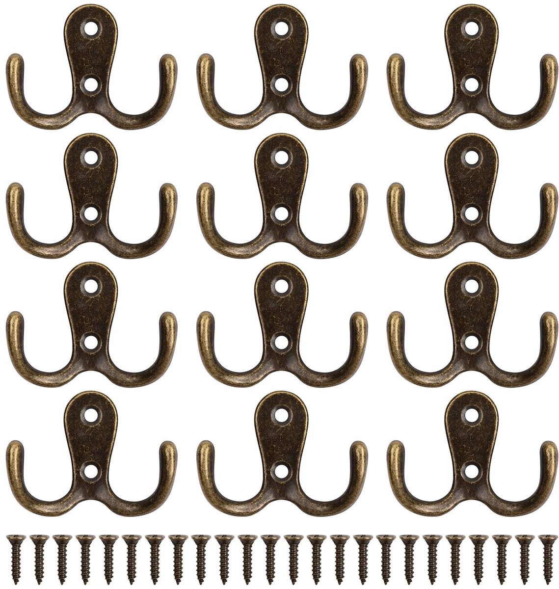 Dubbele haken om te schroeven, garderobehaken, vintage, haken, garderobe, dubbele wandhaken, retro haken, muur, metaal, kledinghaken, vintage, voor badkamer, keuken, badkamer, k