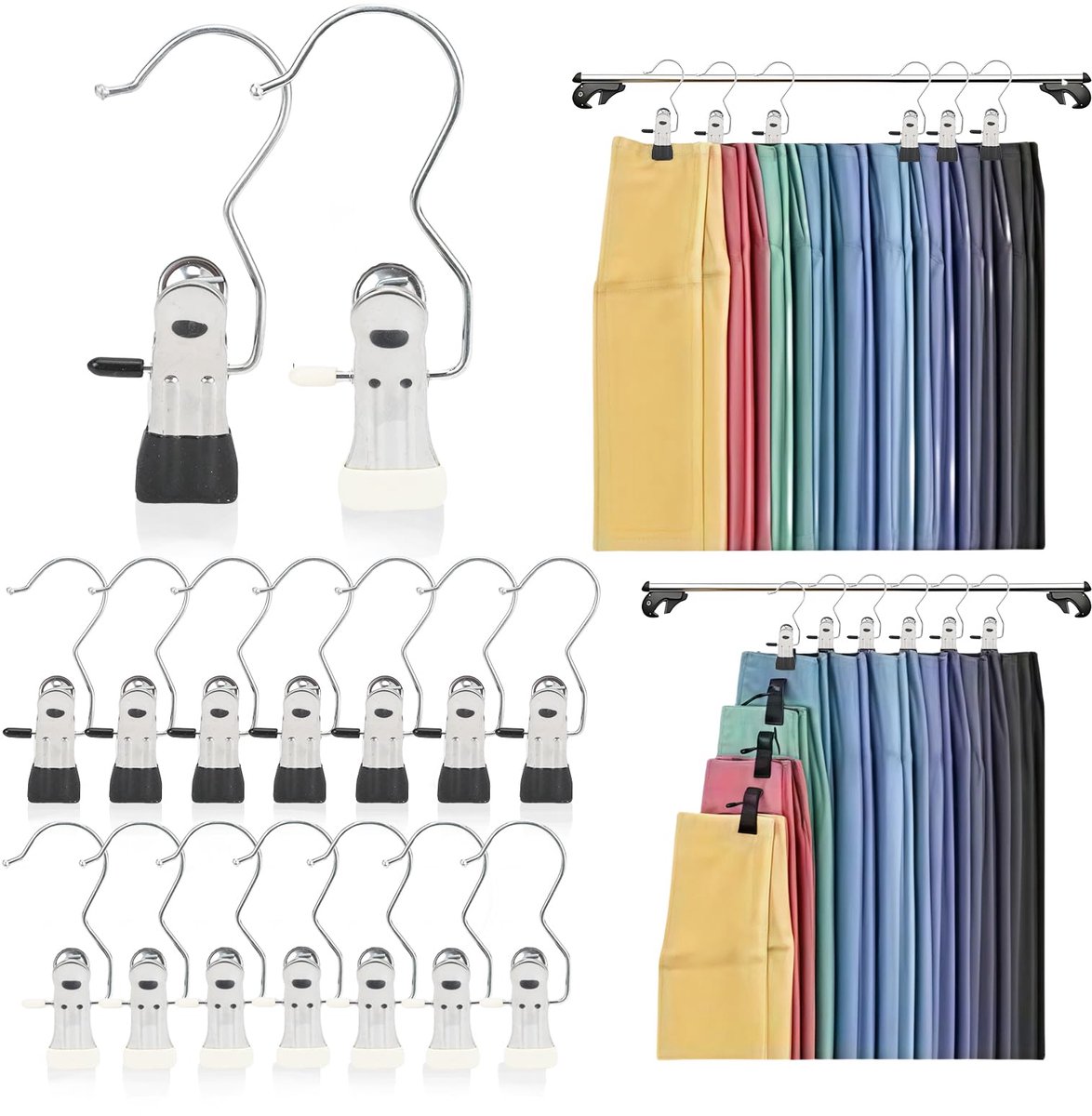 Wasknijpers van roestvrij staal voor op reis, ruimtebesparende kleerhangers met antislip rubberen coating, 360° draaibare sokkenklemmen voor het ophangen van leggings