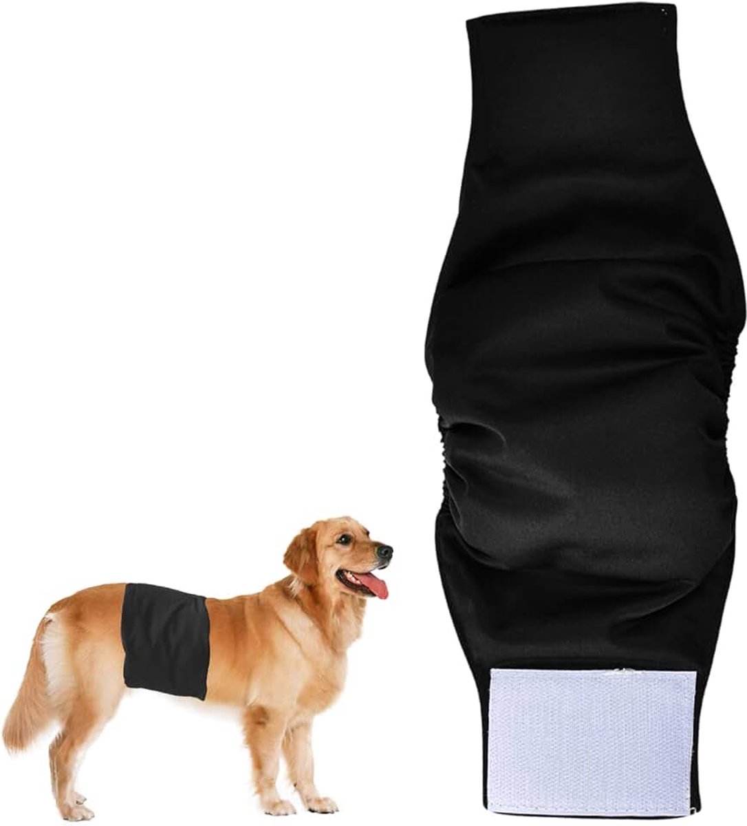 Luiers voor honden, wasbaar, herbruikbaar, voor mannelijke honden, herbruikbaar, buikband voor incontinentie, opwindend urineren en training, zwart