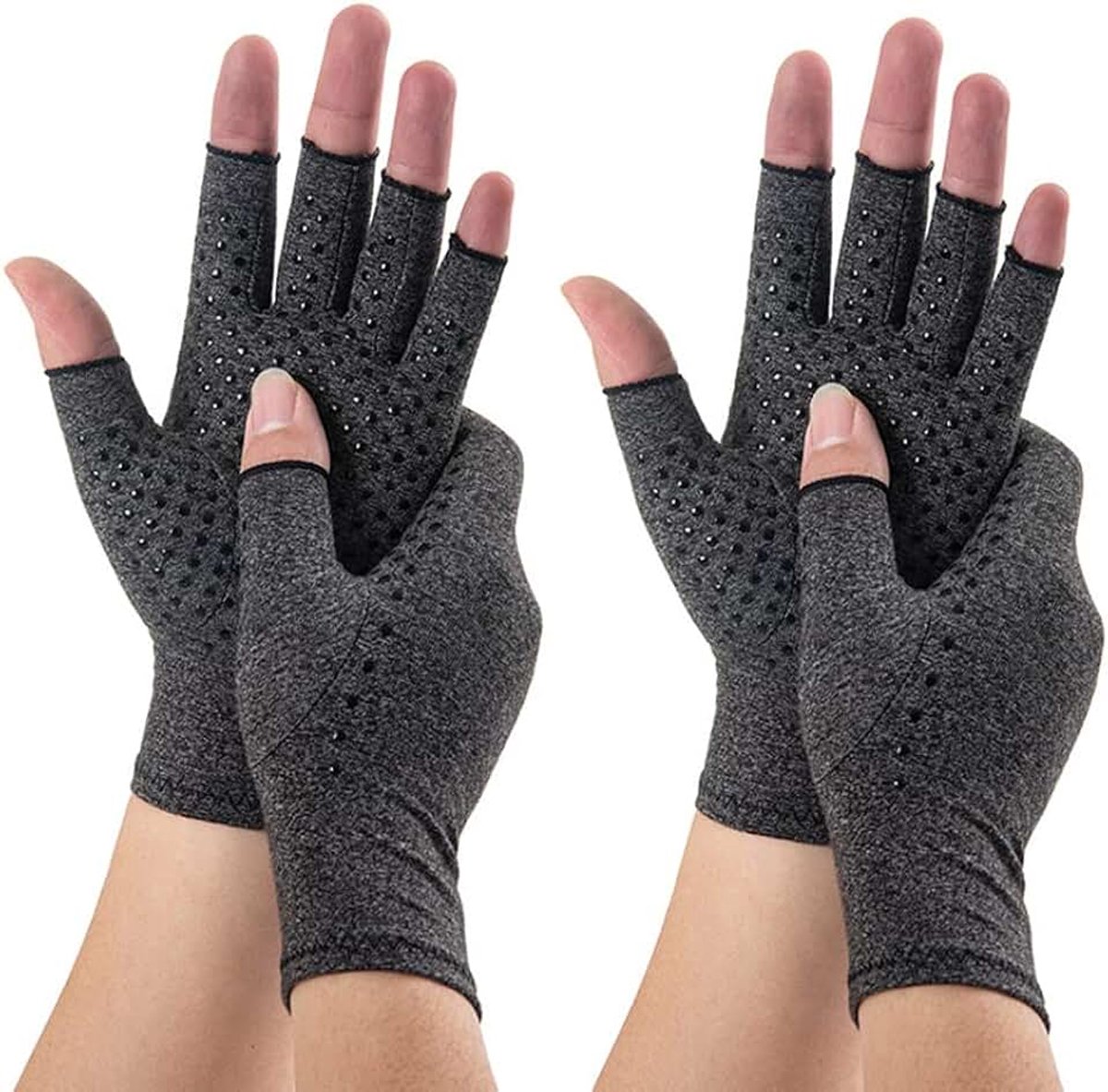 Artritis handschoenen 2 paar vingerloze compressie handschoenen voor vrouwen mannen lijm-dotted hand ondersteuning reumatoïde artritis Raynauds ziekte ademend voor typen rijden werk dagelijks