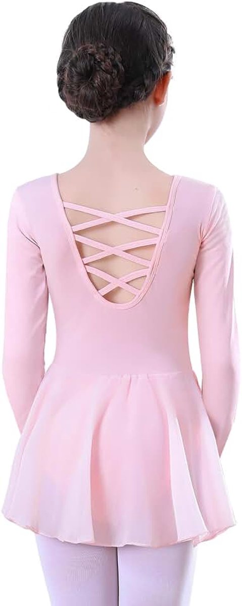 Meisjes lange mouwen balletjurk balletshirt katoen kinderen balletshirt dansjurk roze zwart dansbody met rok
