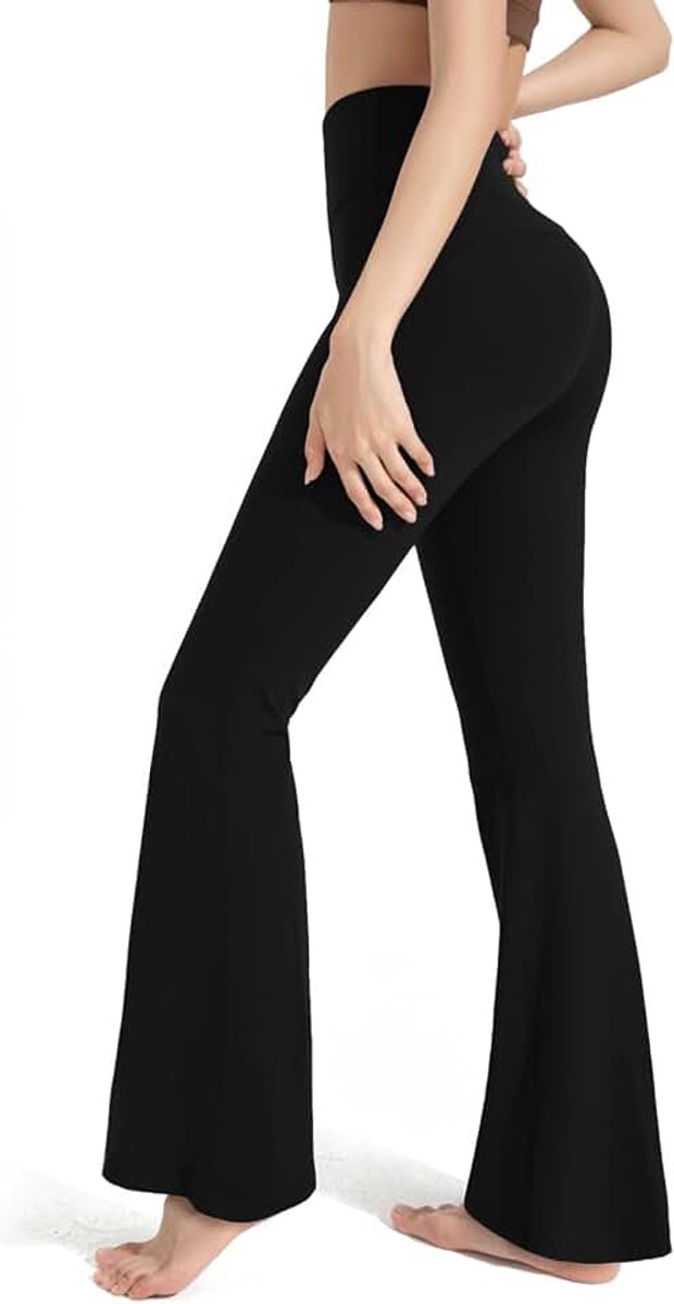 Flare yogabroek voor dames, sneldrogende sportbroek met verborgen zakken, joggingbroek, sport, jazzpants, slagbroek, voor yoga, dagelijks gebruik, zwart, L