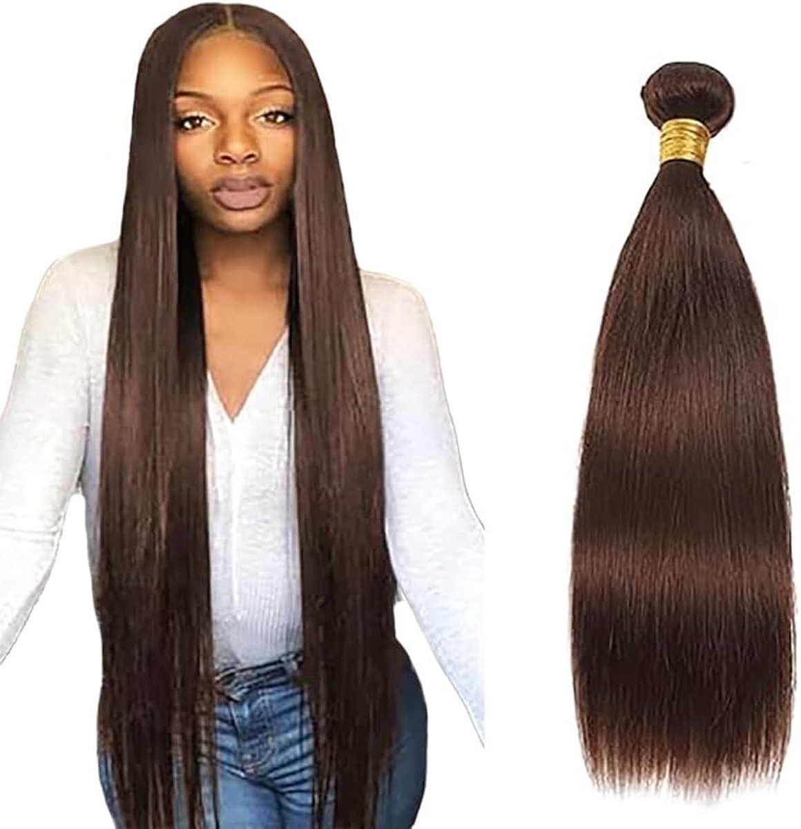 Human Hair Bundles Single Extensions Machine Double Wefts Unprocessed Remy Weave Color #4 Chocolate Brown for Woman 22 Inch