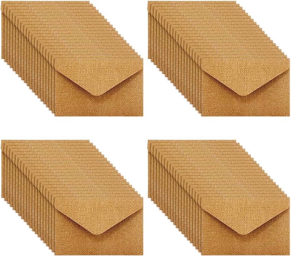 Enveloppen en papier kraft côtelé, enveloppen eucalyptus nervurées, pour les mariages, les anniversaires, les fêtes et les invitations (105 x 70 mm, bruin)