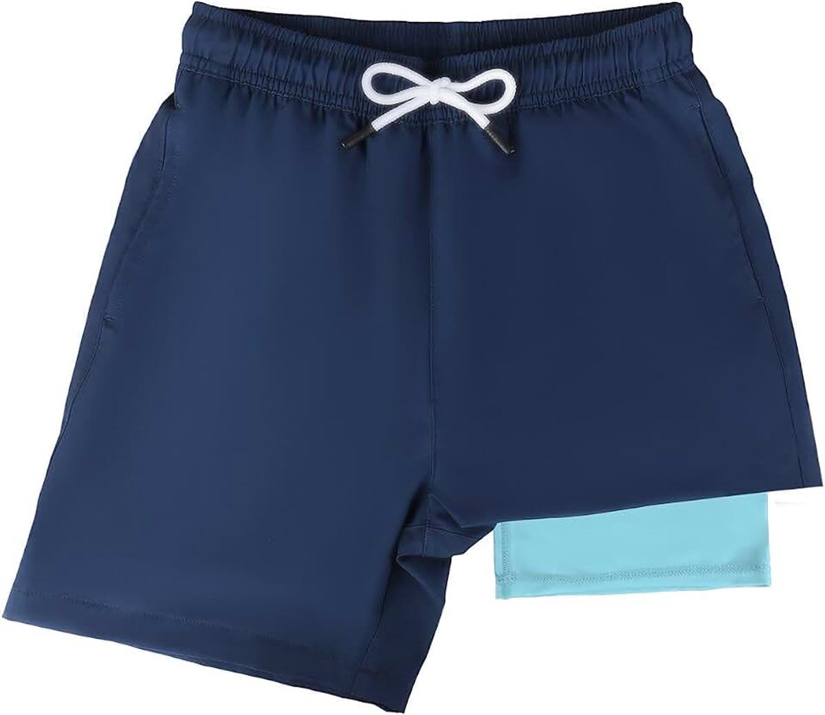 Zwembroek voor jongens, 2-in-1 zwemshorts voor jongens, met compressie en verstelbaar trekkoord, zwembroek voor jongens van 5-14 jaar