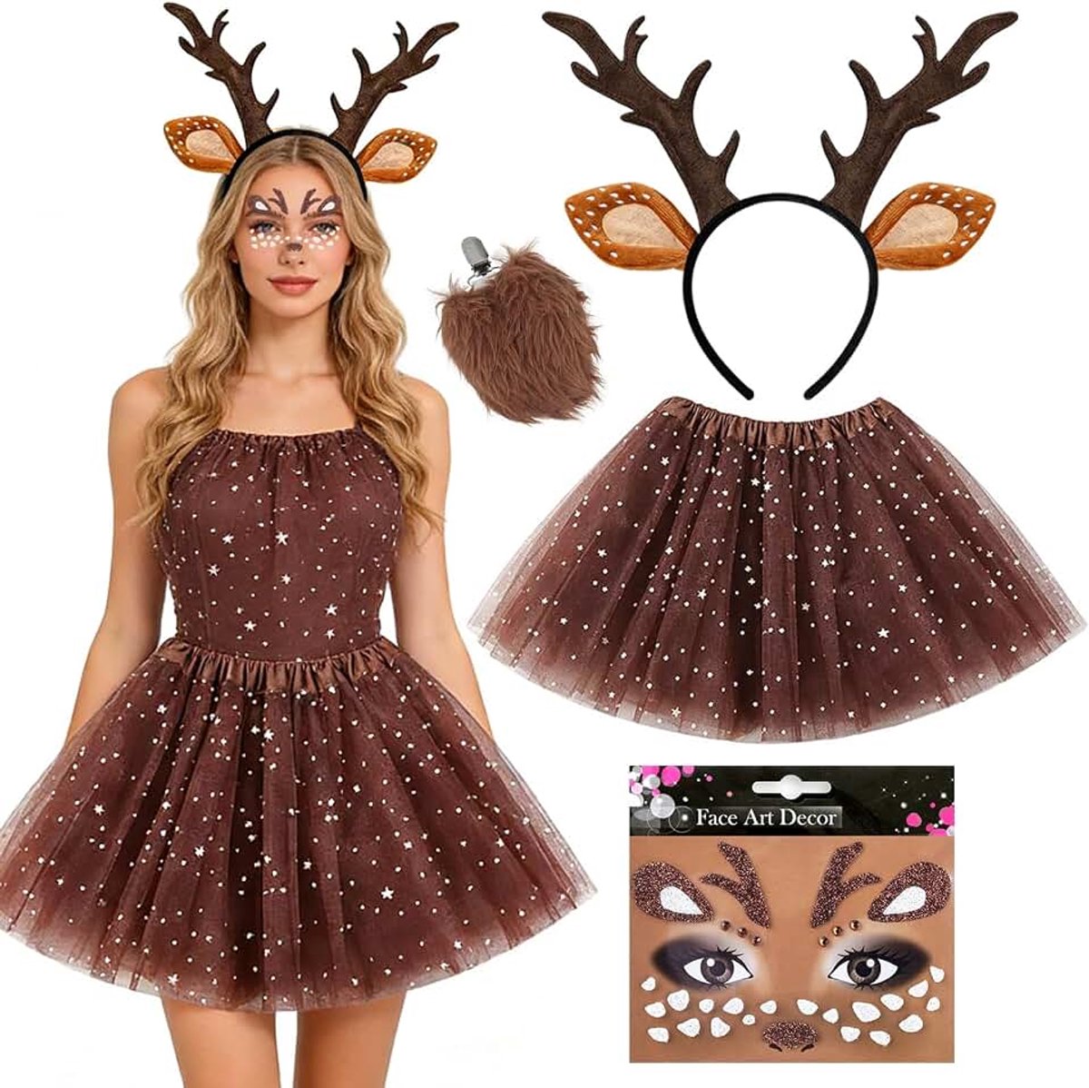Set dames rendier kostuum accessoires carnaval cosplay