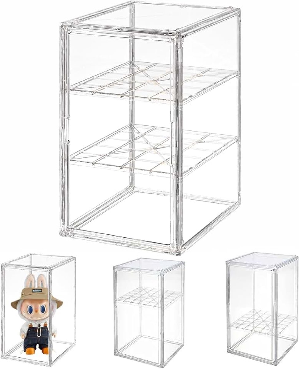 Transparante acrylvitrine met deur voor verzamelvitrine, plexiglas, vitrine voor popfiguren, automodel, grote 2 niveaus