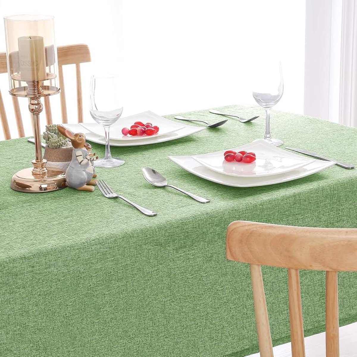 Tafelkleed in linnenlook, rechthoekig, waterafstotend, tafellinnen, 1 stuk, 135 x 200 cm, groen