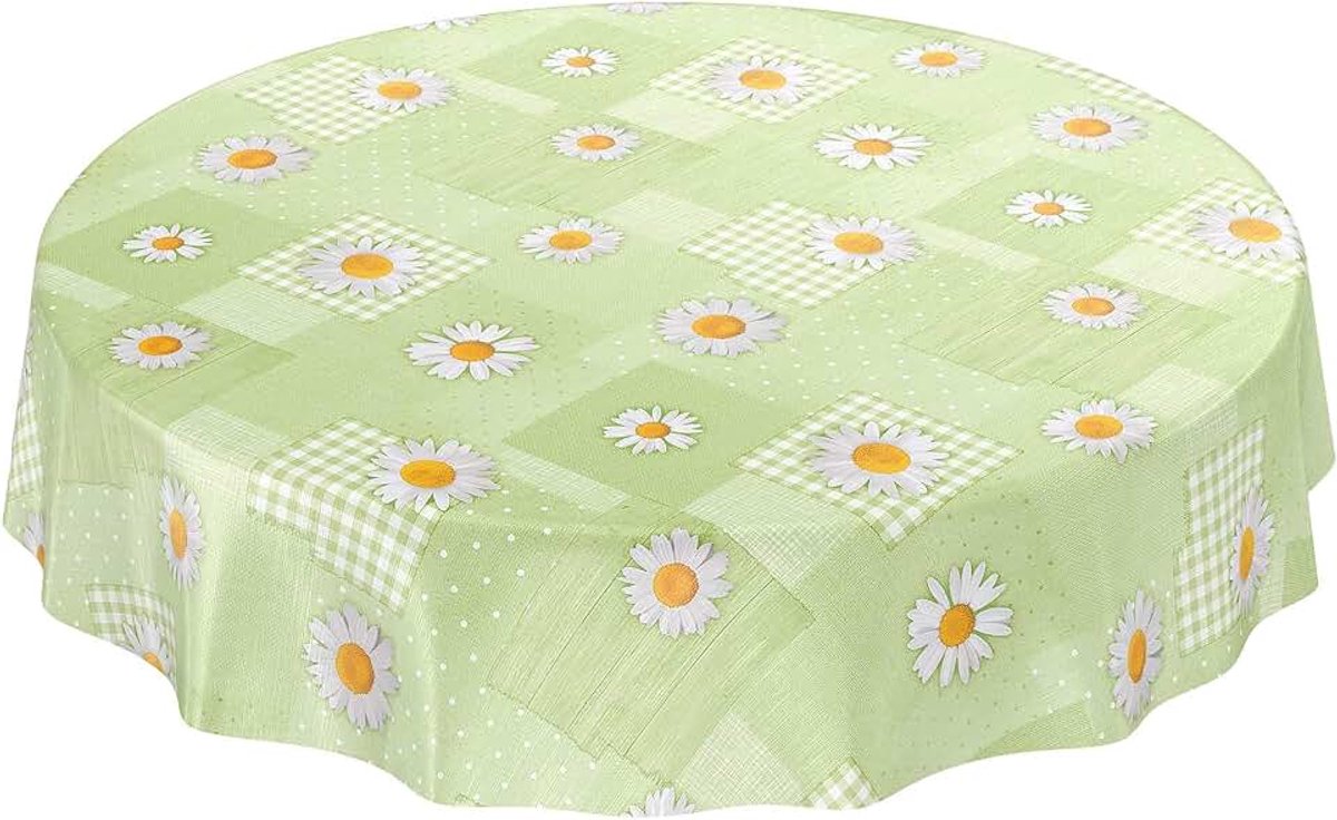 Wasdoek tafelzeil tafelkleed kamille patchwork groen rond 120 cm