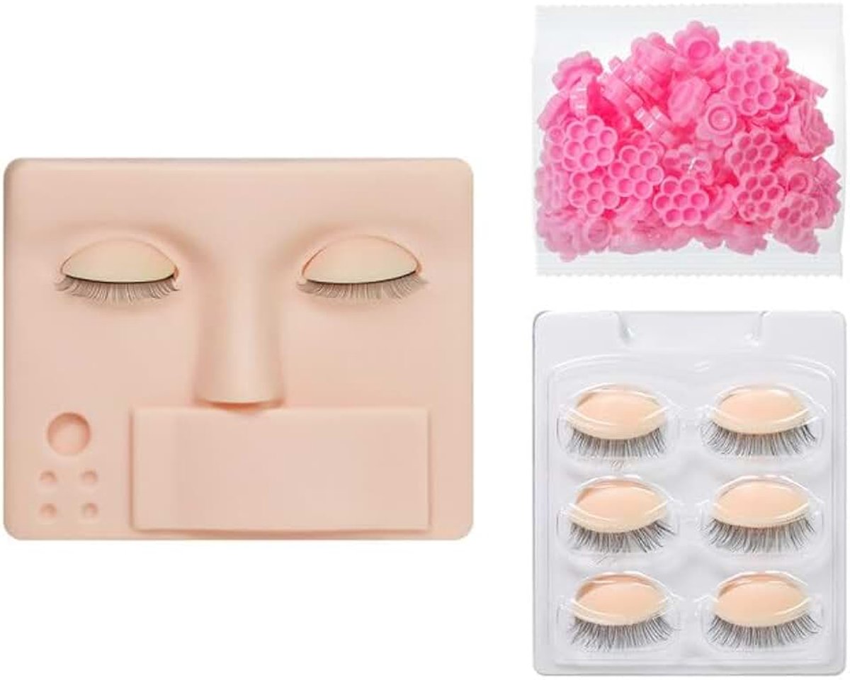 Mannequinkop Vervangende Oogleden Mannequin Hoofd Oefenen Training voor Wimperverlenging met 4 Paren Verwijderbare Ogen(Head B-PINK)