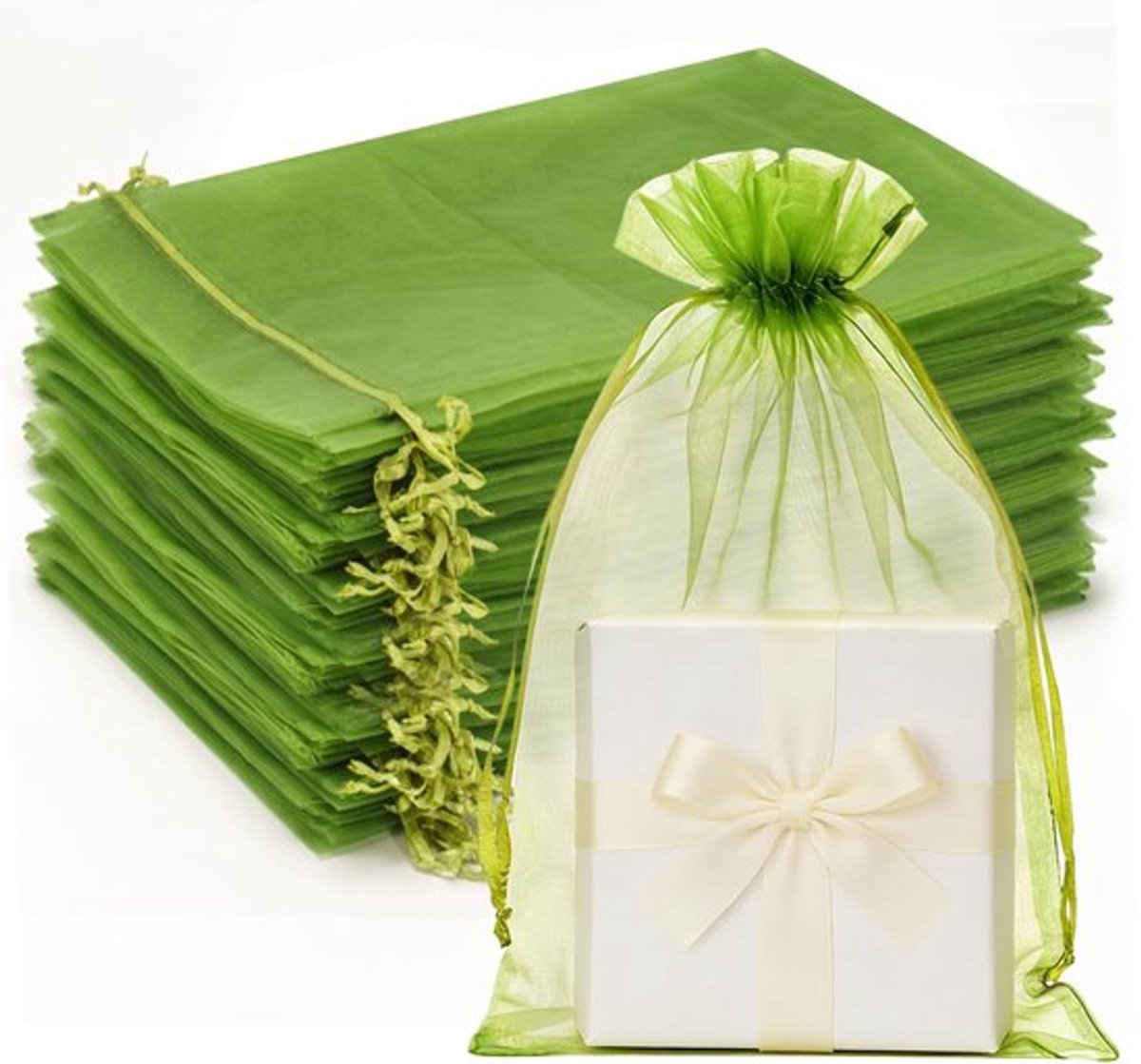 Organza zakjes - Bruiloft cadeauverpakking - Salie groen - Geschenken en snoep - 50 stuks voor kleine items