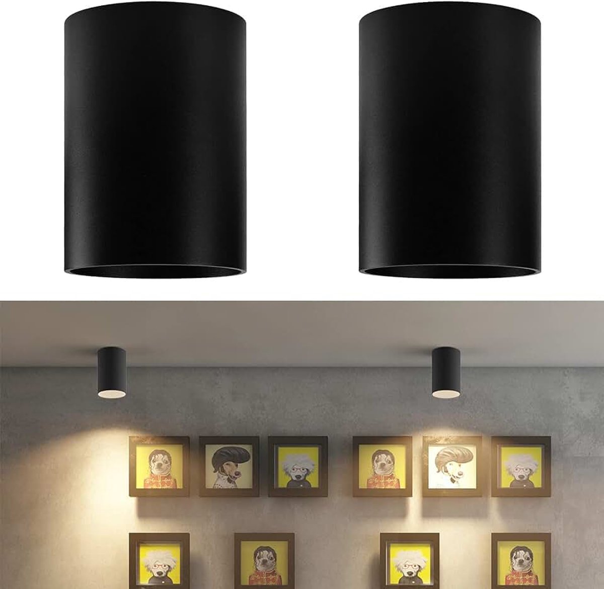 2 stuks opbouwspots, rond, opbouw, plafondspots, GU10-fitting, moderne opbouwlamp, opbouwlamp, plat van aluminium, plafondspot, 10,5 x 14,6 cm, mat zwart, zonder lichtmidden
