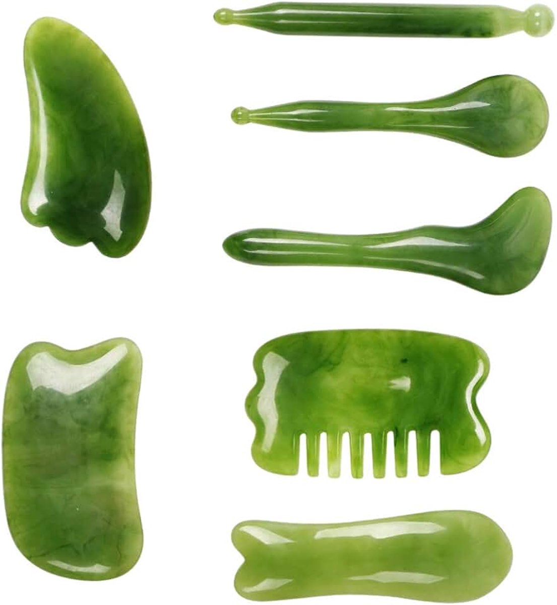 1 Set 7 Stuks Hulpmiddelen Voor Lichaams- En Gezichtsmassage Gua Sha Acupunctuur Hulpmiddel Schrapende Massagesteen Lichaamsgereedschap Plaat V Gezicht Mevrouw Anti Rimpel Schraper