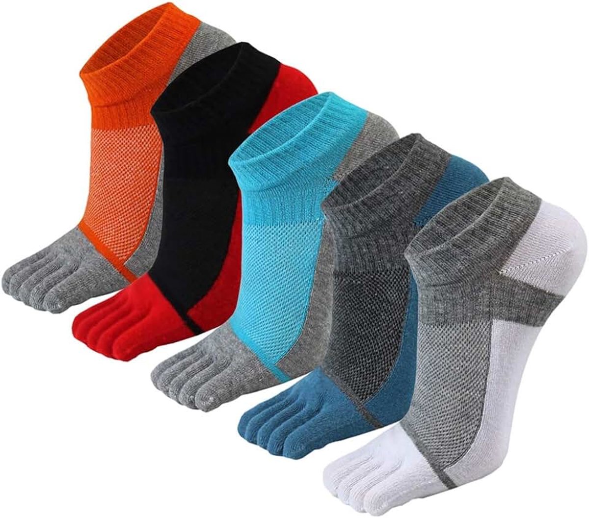 Sokken, 5 Paar Ademende 5-vingersokken Laag Uitgesneden Hardloopsokken Heren Laag Uitgesneden Atletische Hardloopsokken 97% Katoen + 3% Spandex (Geassorteerde kleur)