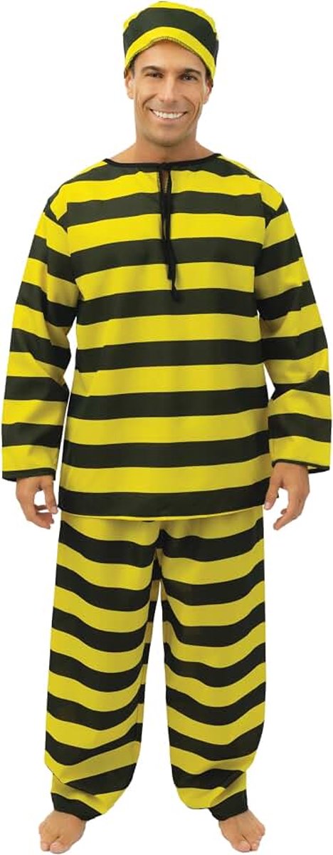 Clown re86512, kostuum gevangene, zwart en geel, volwassenen L/XL