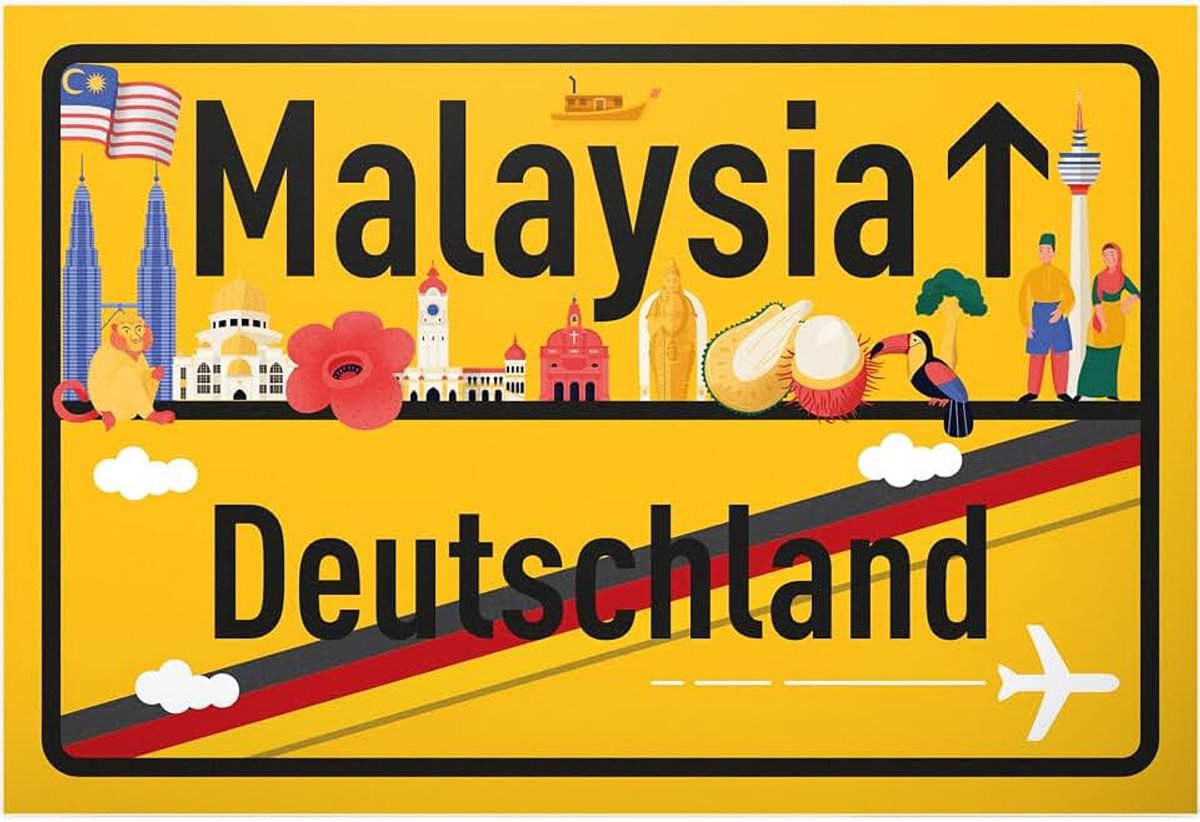 Maleisië plaatsbord - kunststof bord 30 x 20 cm - cadeau-idee cadeaubon reizen vakantie reisvoucher mannen en vrouwen geldgeschenk afscheidskaart cadeau-idee decoratieve kaart