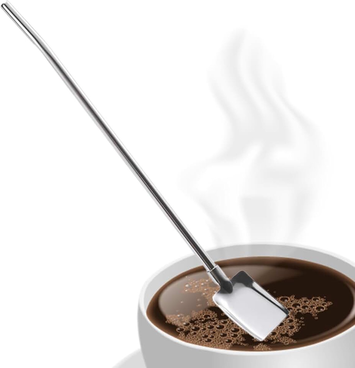 Stroelepel van metaal, strolepel, roerlepel, schep, roestvrij staal, theelepel met rietjesgreep, 2-in-1 lepel, rietjes, roerder voor terrasbarbecues
