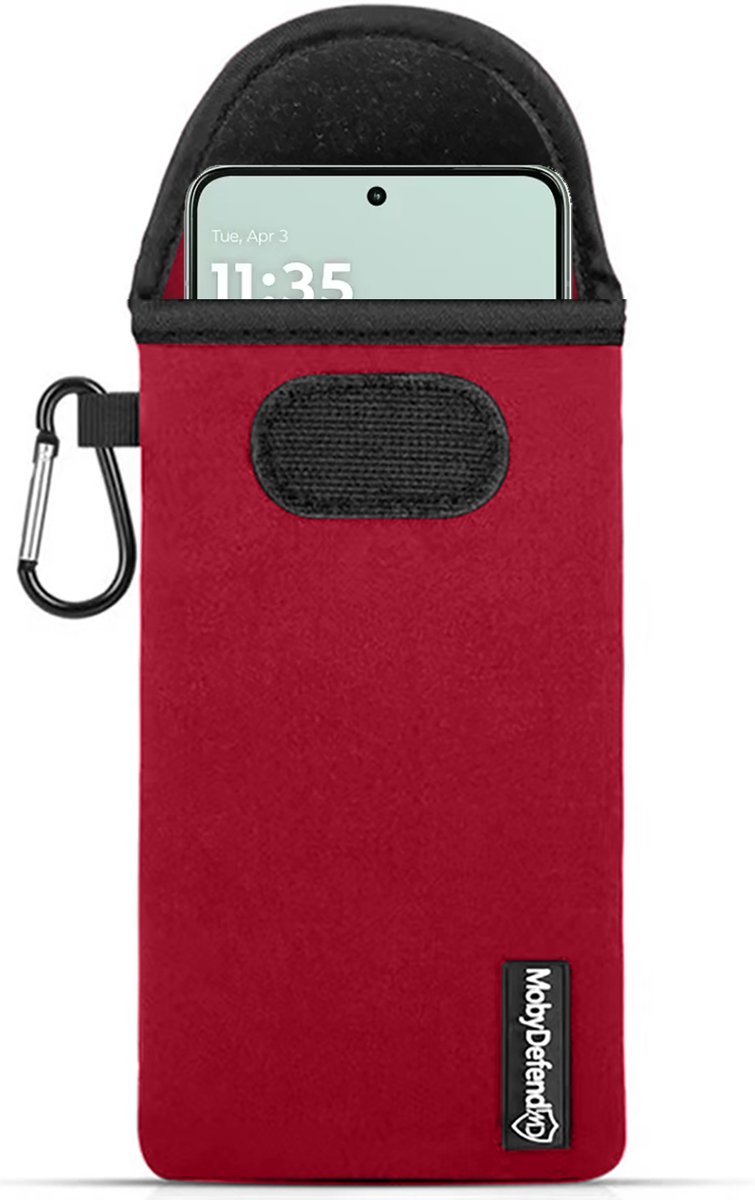 MobyDefend Hoesje - Geschikt voor Motorola Edge 70 Max - Neopreen Pouch Met Karabijnhaak - Insteek - Riemlus - Rood