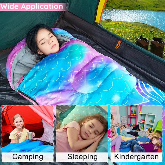 Kinder Slaapzak - Slaapzak Kind - Kamperen Buiten - Waterafstotend Materiaal - 178 x 71 cm - Zeemeermin van Kinder — afbeelding 3