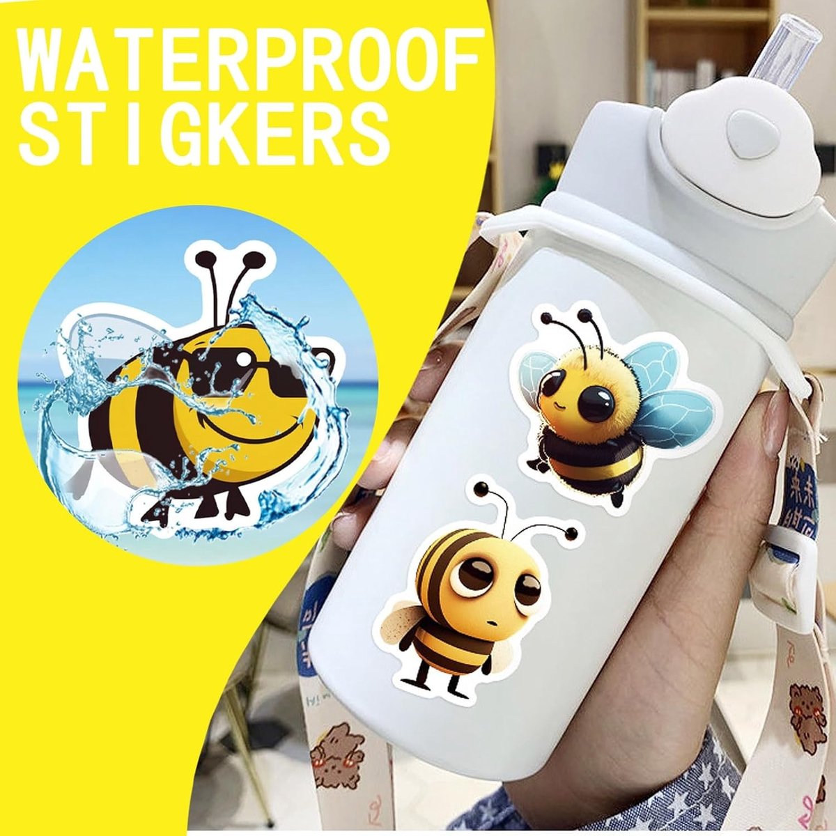 50 Bijen Stickers voor Waterflessen, Laptops, Skateboards en Auto's - Waterproof Vinyl Stickers voor Kinderen en Volwassenen