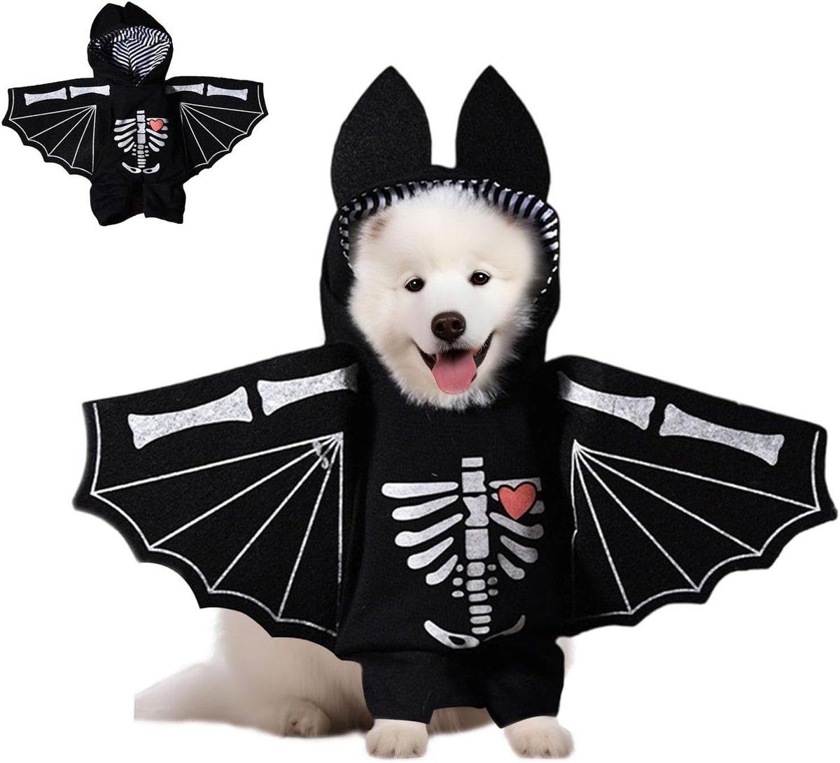 Verstelbaar en Duurzaam Hondenkostuum voor Halloween, Ademend Skelet Vleermuiskostuum voor Huisdieren, Perfect voor Feestjes en Cosplay (L)