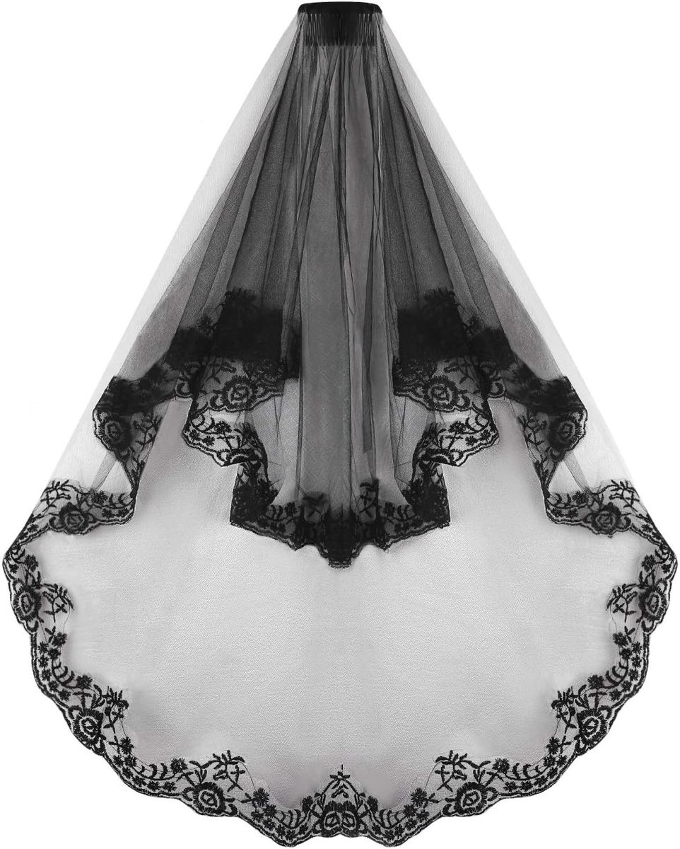 Zwarte Halloween sluier met kant voor weduwe, haarjuweel en hoofdband - Gothic kostuumaccessoires voor carnaval en cosplay, maat één formaat