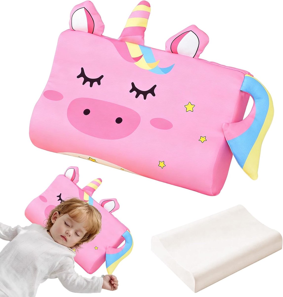 SnelShoppen - Ergonomisch Kinderkussen met Traagschuim, Ademend en Huidvriendelijk, Schattig Diermotief, 45 x 27 cm, Comfortabel Kussen voor Kinderen,