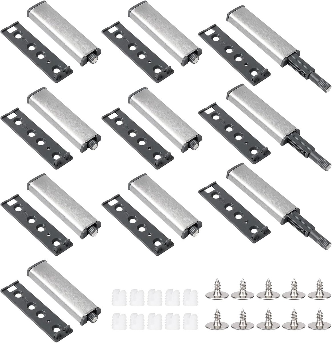 10 stuks Push to Open deuropeners, magnetische kastdeurdempers, draagbaarheid, drukdeuropener, deurdemper, kast, deursnapper voor kasten, dressoirs, laden, meubels, kastdeur (zilver)