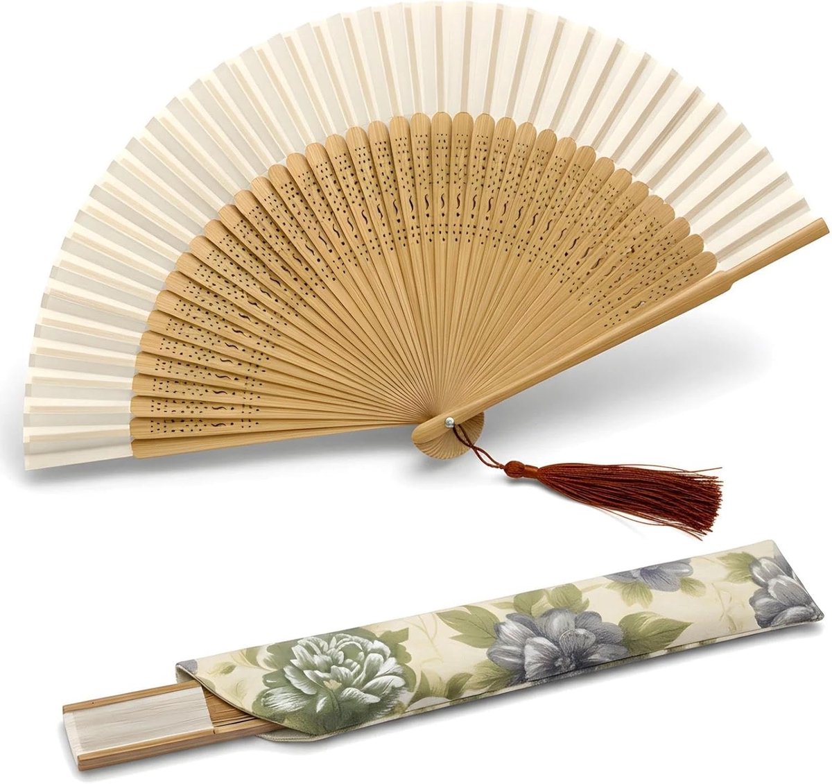 Handwaaier voor dames, opvouwbare waaiers, Chinese waaiers, zakwaaiers, klapwaaiers, voor dans, feest, bruiloft, doe-het-zelf decoratie, huisdecoraties (wit)