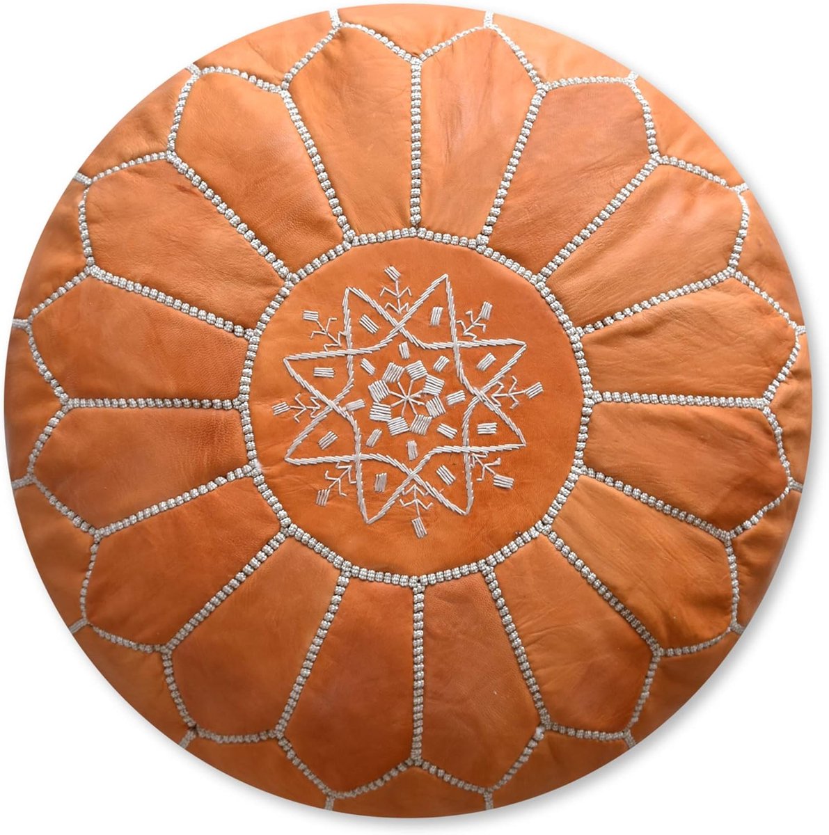 & Pillows Premium lederen poef, handgemaakt, gevuld geleverd, Ottomaanse zitzak, voetenbank (zandbruin)