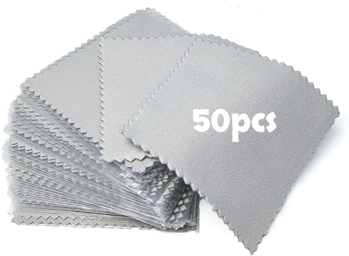 50 stuks zilverpoetsdoeken voor sieraden, bestek, sieraden, reiniging, polijstdoek, poetsdoek voor reiniging en onderhoud, voor sterling zilver en goud