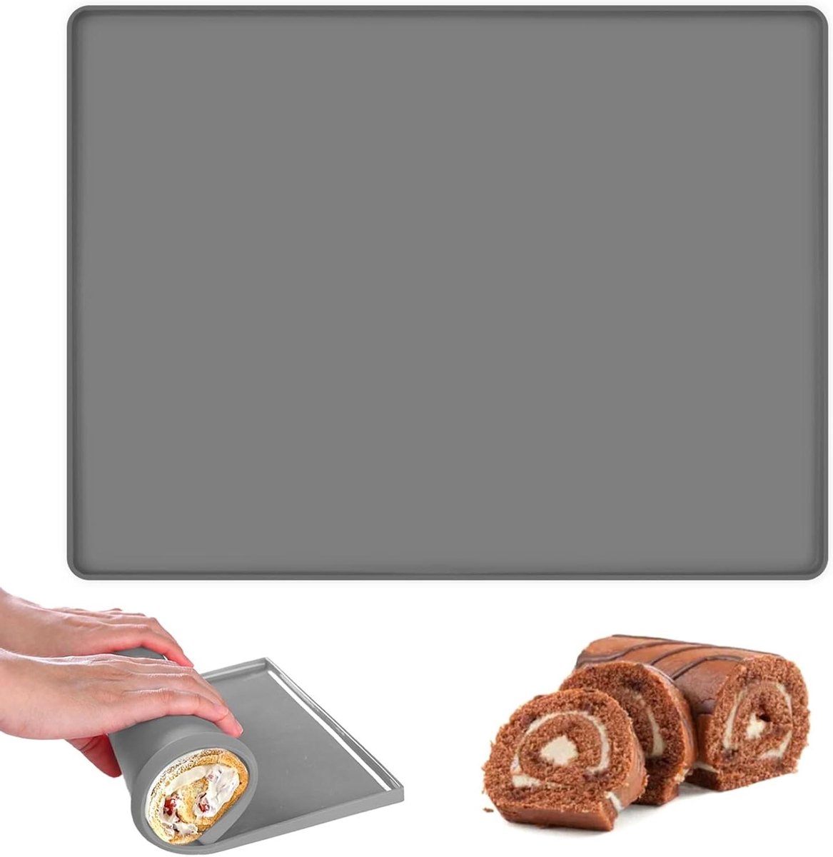 Bakmat met Rand - Siliconen bakplaat - Rolcake bakken - Antiaanbaklaag - 30 x 40 cm - Grijs