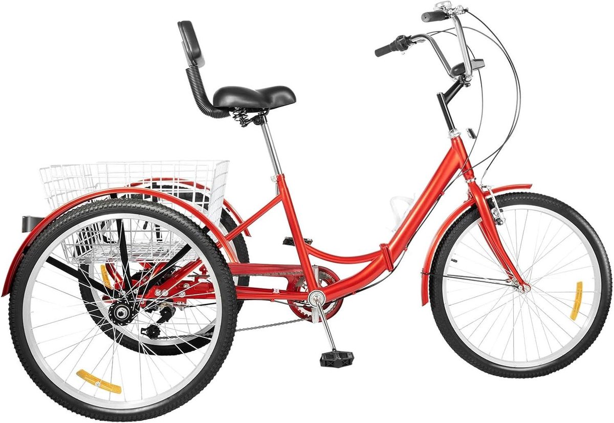Driewieler Fiets - Driewieler Volwassenen - Ontspannen Ritjes - Opvouwbaar Ontwerp - 24 Inch Wielen - Rood