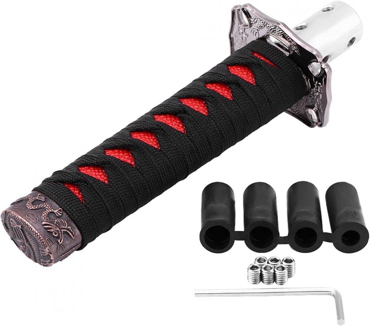 Katana, Adapters Knop Shifter, Universele Japanse Zwaard Auto Versnellingspook Knop Shifter Met 4 Adapters Zwart + Rood