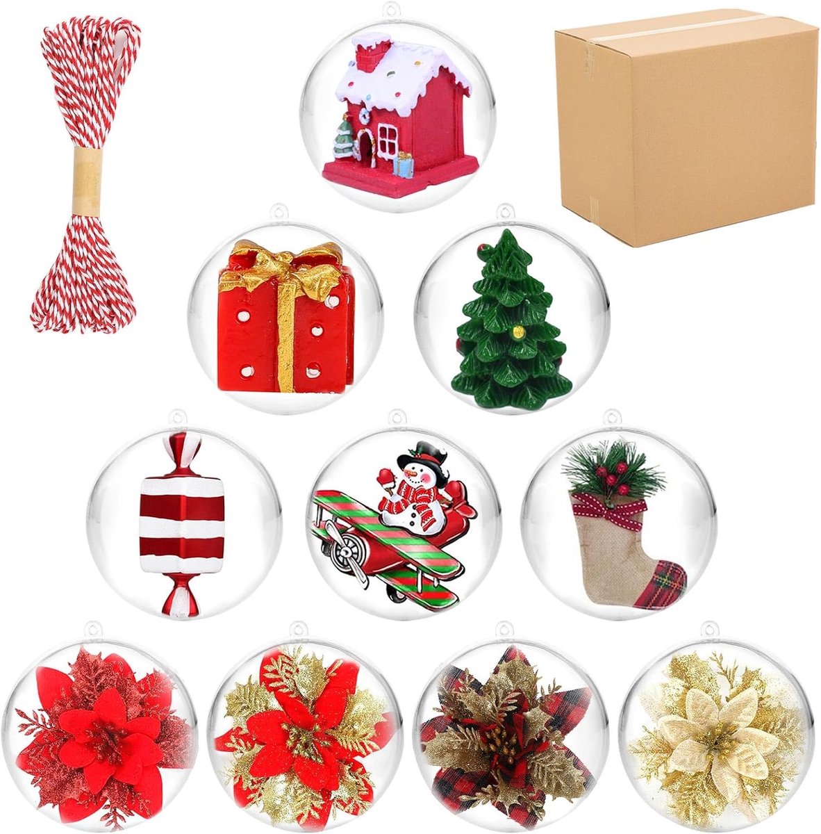 Kerstballen voor Fij, 8 cm doorzichtige plastic acryl vulbare ornamentballen, doe-het-zelf kerstboomdecoraties, voor Kerstmis, vakantie, bruiloft, verjaardag, feest