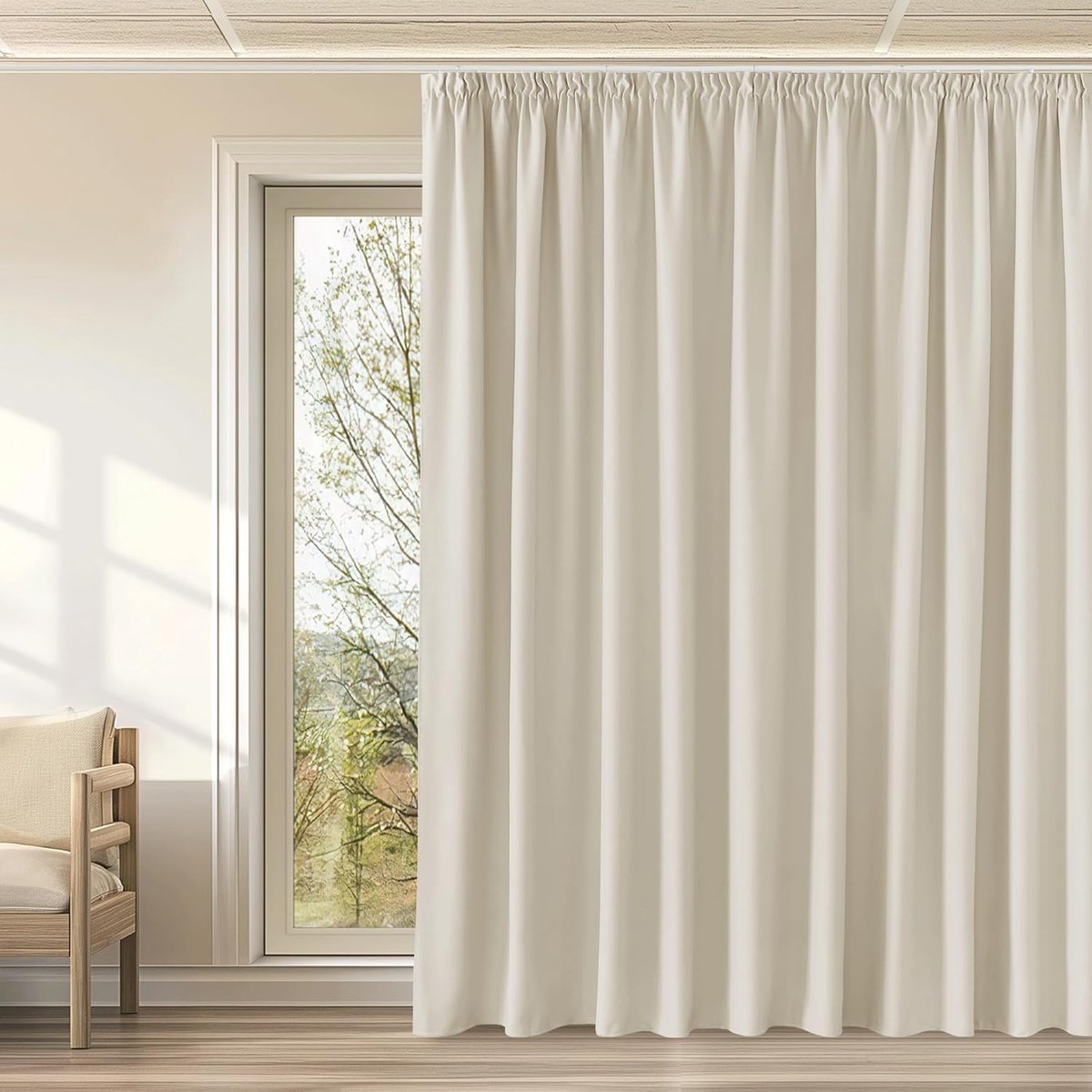 Effen Kleur Verduisterende Gordijnen, Warmte-isolerende Gordijnen, Stijlvol, Geschikt voor Woonkamer Slaapkamer,300B x 240H cm (1 Panelen),Lichtbeige